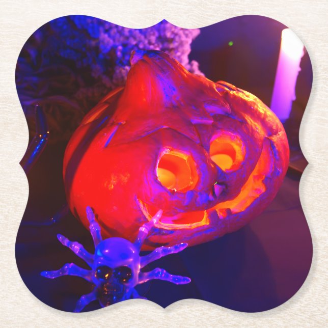 Neon Halloween pumpkins Paper Coaster (Front)