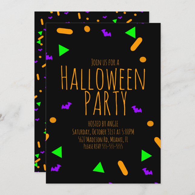 Neon Halloween Sprinkles Birthday Party Event Invitation (Front/Back)