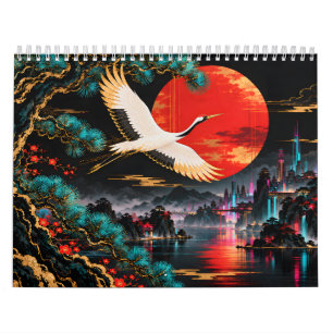 Neon Hanafuda Cyberpunk Calendar Art