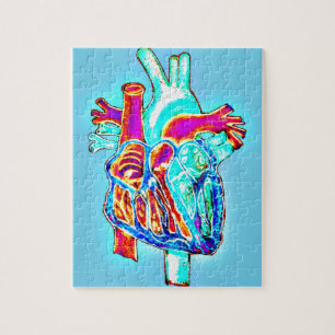 Neon Hand Drawn Anatomical Heart Jigsaw Puzzle