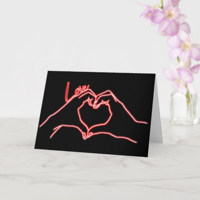Neon Hand Heart Line Art Drawing Valentine's Day Card (Orchid)