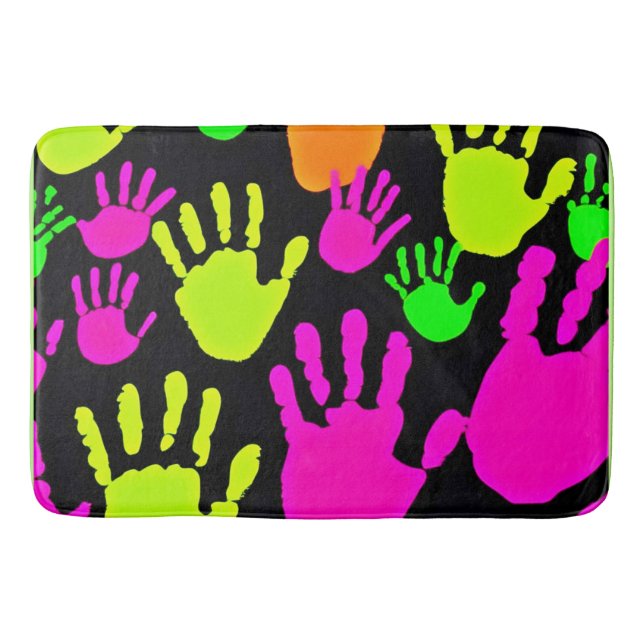 Neon Handprint Graffiti Pattern Bath Mat (Front)