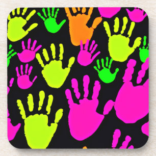 Neon Handprint Graffiti Pattern Coaster