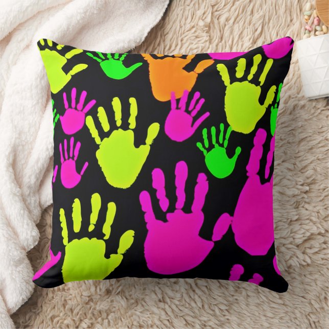 Neon Handprint Graffiti Pattern Cushion (Blanket)