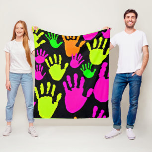 Neon Handprint Graffiti Pattern Fleece Blanket