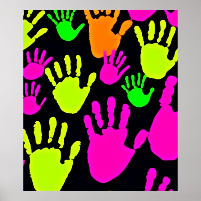 Neon Handprint Graffiti Pattern Poster (Front)