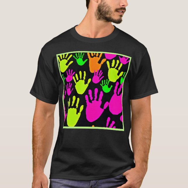 Neon Handprint Graffiti Pattern T-Shirt (Front)