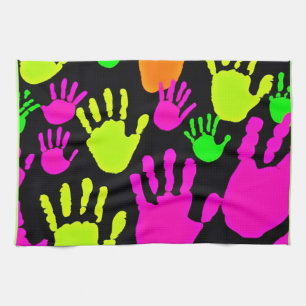 Neon Handprint Graffiti Pattern Tea Towel