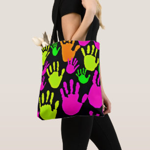 Neon Handprint Graffiti Pattern Tote Bag
