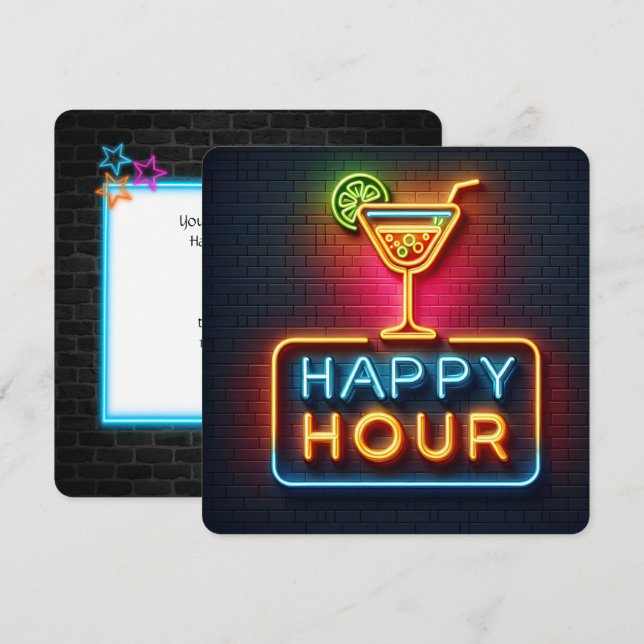 Neon Happy Hour Party Invitation (Front/Back)