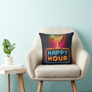 Neon Happy Hour Sign Cushion