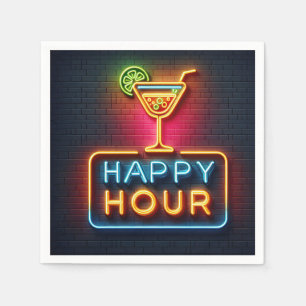 Neon Happy Hour Sign Napkin