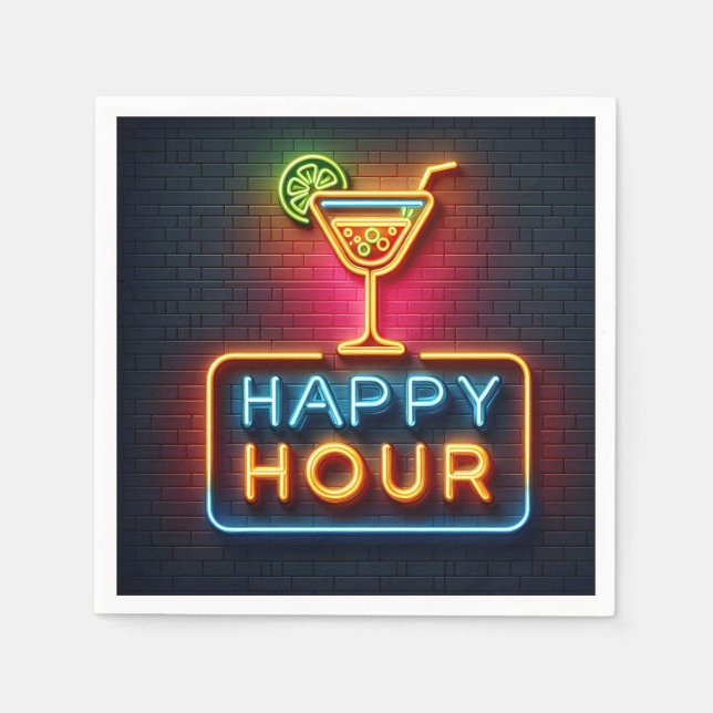 Neon Happy Hour Sign Napkin (Front)