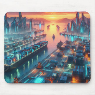 Neon Harbour Sunset Mouse Mat