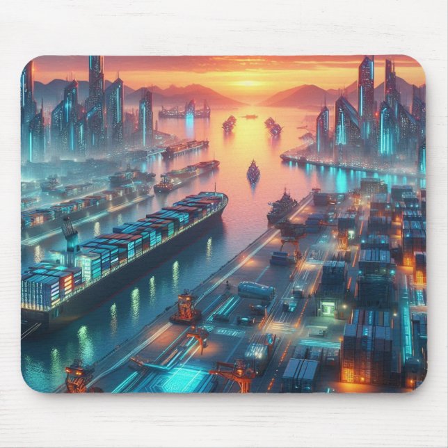 Neon Harbour Sunset Mouse Mat (Front)