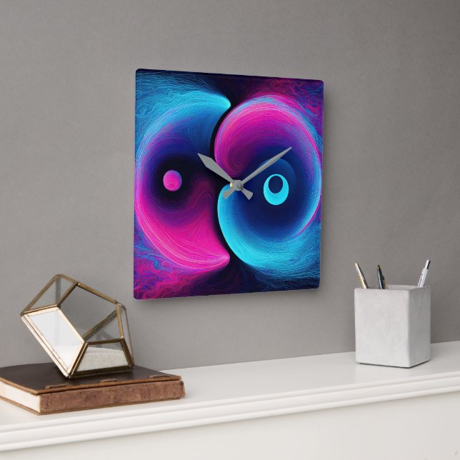 Neon Harmony: A Modern Interpretation of Yin Yang Square Wall Clock (Office)