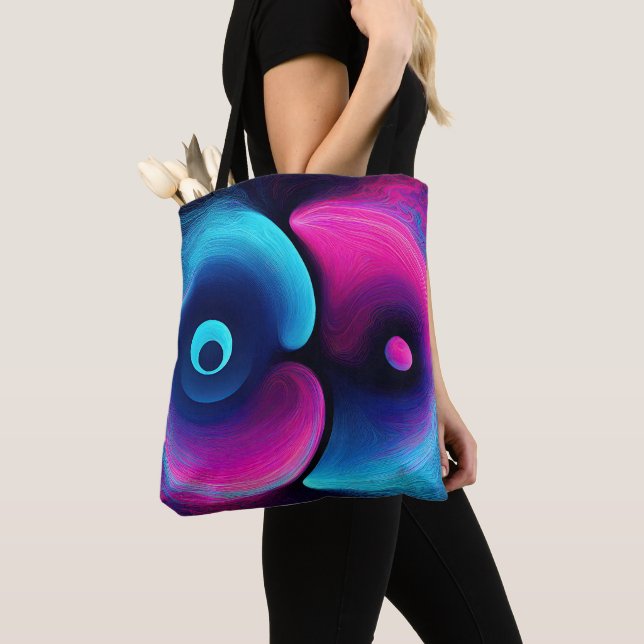 Neon Harmony: A Modern Interpretation of Yin Yang Tote Bag (Close Up)