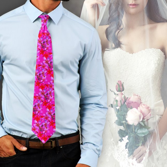 Neon Hawaiian Flowers Plumeria Frangipani Bold Tie (Creator Uploaded)