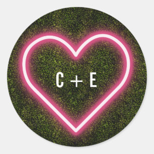 Neon Heart Boxwood Wedding Classic Round Sticker