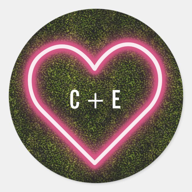 Neon Heart Boxwood Wedding Classic Round Sticker (Front)