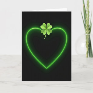 Neon Heart Clover Luck Card
