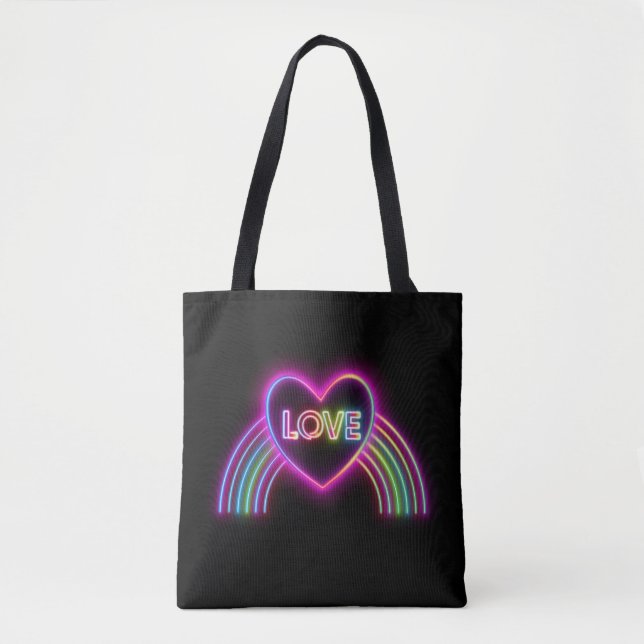 Neon Heart on Rainbow Tote Bag (Front)