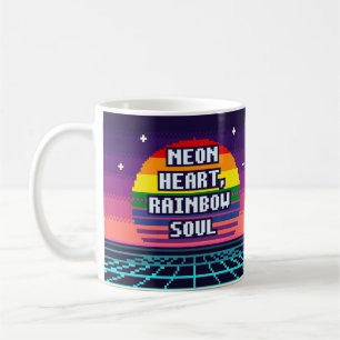 Neon Heart, Rainbow Soul Pride Pixel Mug