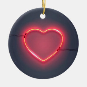 Neon Heart Sign Ceramic Tree Decoration