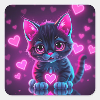 Neon Heart Valentines Square Sticker