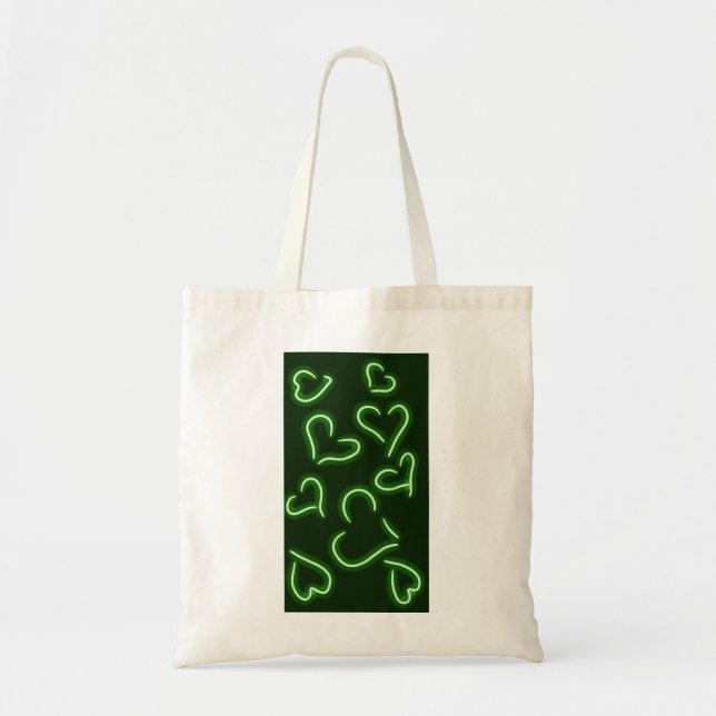 Neon Hearts Green Tote Bag (Front)