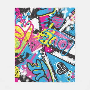 Neon Hearts: Grunge Girl Pattern Fleece Blanket