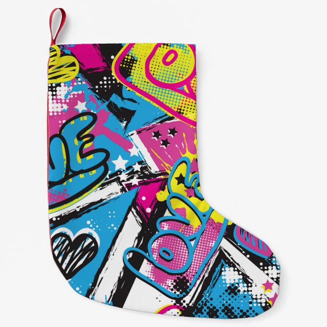 Neon Hearts: Grunge Girl Pattern Small Christmas Stocking (Front)