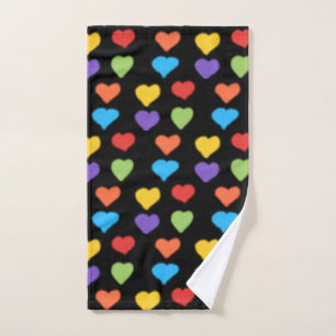 Neon Hearts Hand Towel (Rainbow & Black)