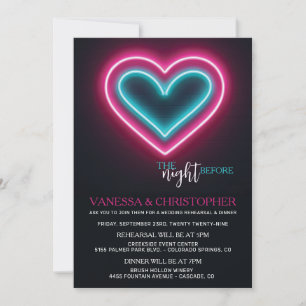 Neon Hearts Night Before Wedding Rehearsal Invitation