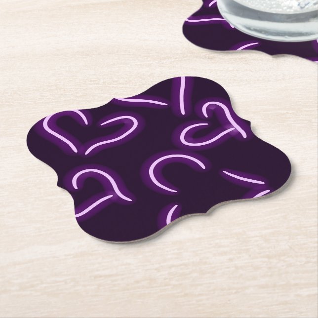 Neon Hearts Purple Paper Coaster (Angled)
