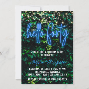 Neon Hello Forty 40th Birthday Party Invitation