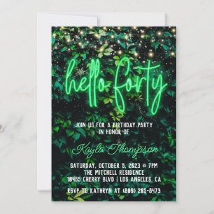 Neon Hello Forty 40th Birthday Party Invitation
