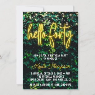 Neon Hello Forty 40th Birthday Party Invitation