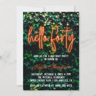 Neon Hello Forty 40th Birthday Party Invitation