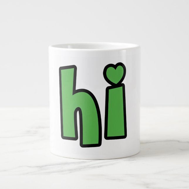 Neon Hello, Heart Included 🌿 Glow-in-the-Dark "Hi Large Coffee Mug (Front)