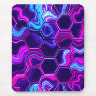 Neon Hexagon Pink Purple Marble Abstract Pattern  Mouse Mat