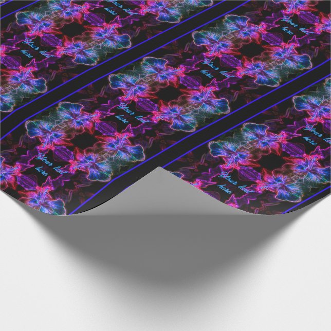Neon Hibiscus Abstract Flower Art Personalised Wrapping Paper (Corner)