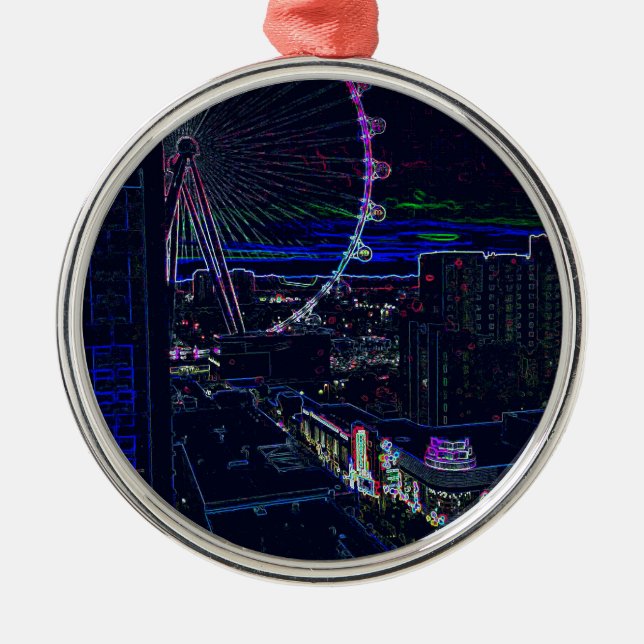 Neon High Roller Ferris Wheel Abstract Vegas Metal Tree Decoration (Front)