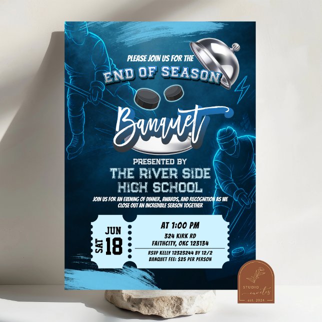 Neon Hockey End of Season Banquet Party Invitation (Creator Uploaded)