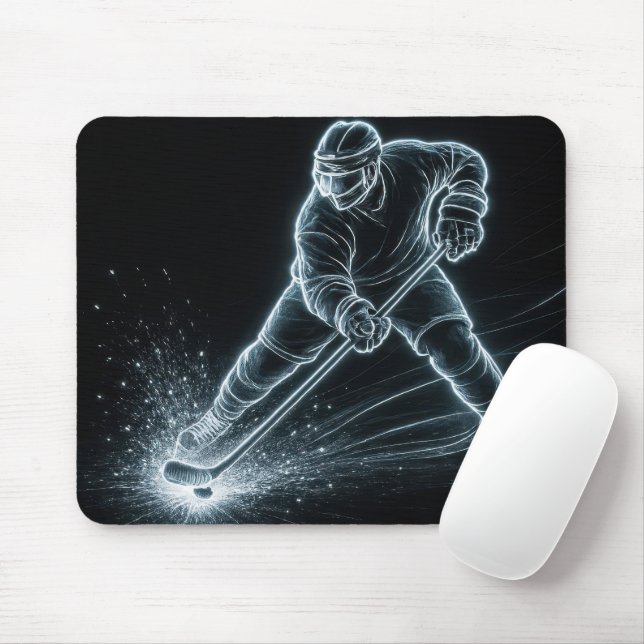 Neon Hockey Player On Ice Mouse Mat (With Mouse)