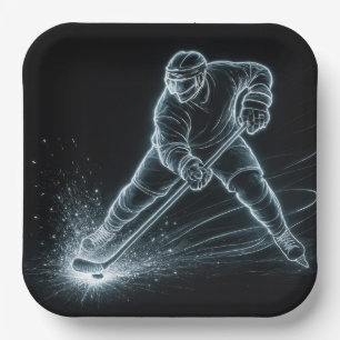 Neon Hockey Player On Ice Paper Plate