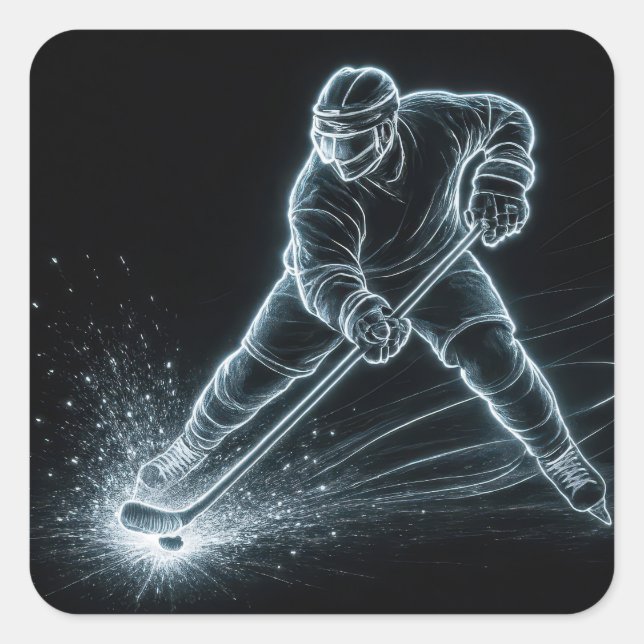 Neon Hockey Player On Ice Square Sticker (Front)