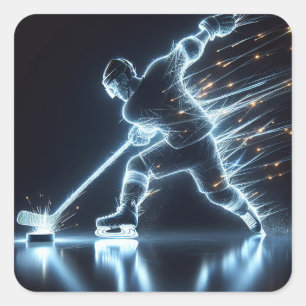 Neon Hockey Player On Ice Square Sticker