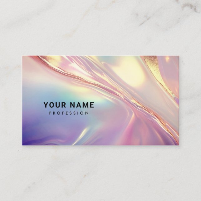Neon Holographic Liquid Textures QR Code Business Card (Front)