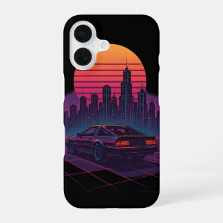 Neon Horizon Drive – Retro Vintage Synthwave Citys iPhone 16 Case